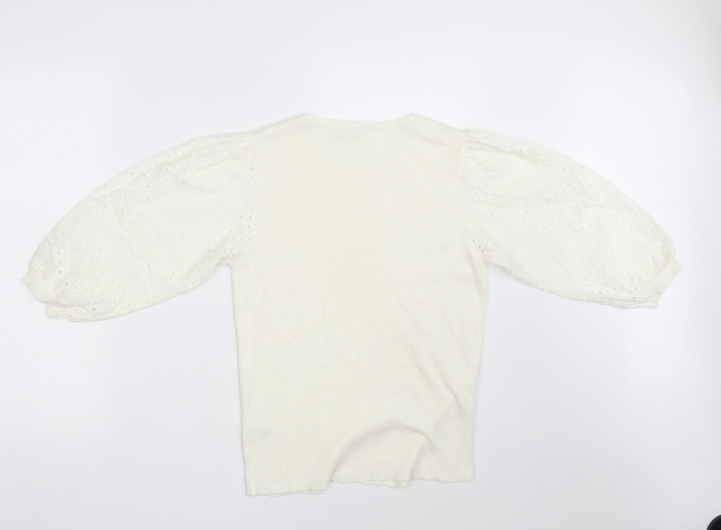 TU Womens Ivory Round Neck Floral Cotton Pullover Jumper Size 10