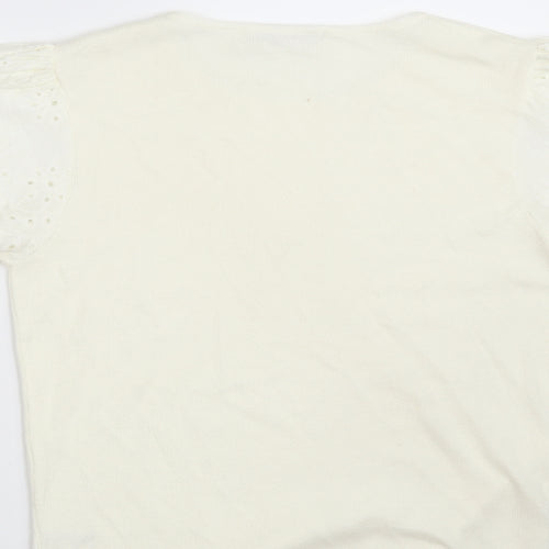 TU Womens Ivory Round Neck Floral Cotton Pullover Jumper Size 10