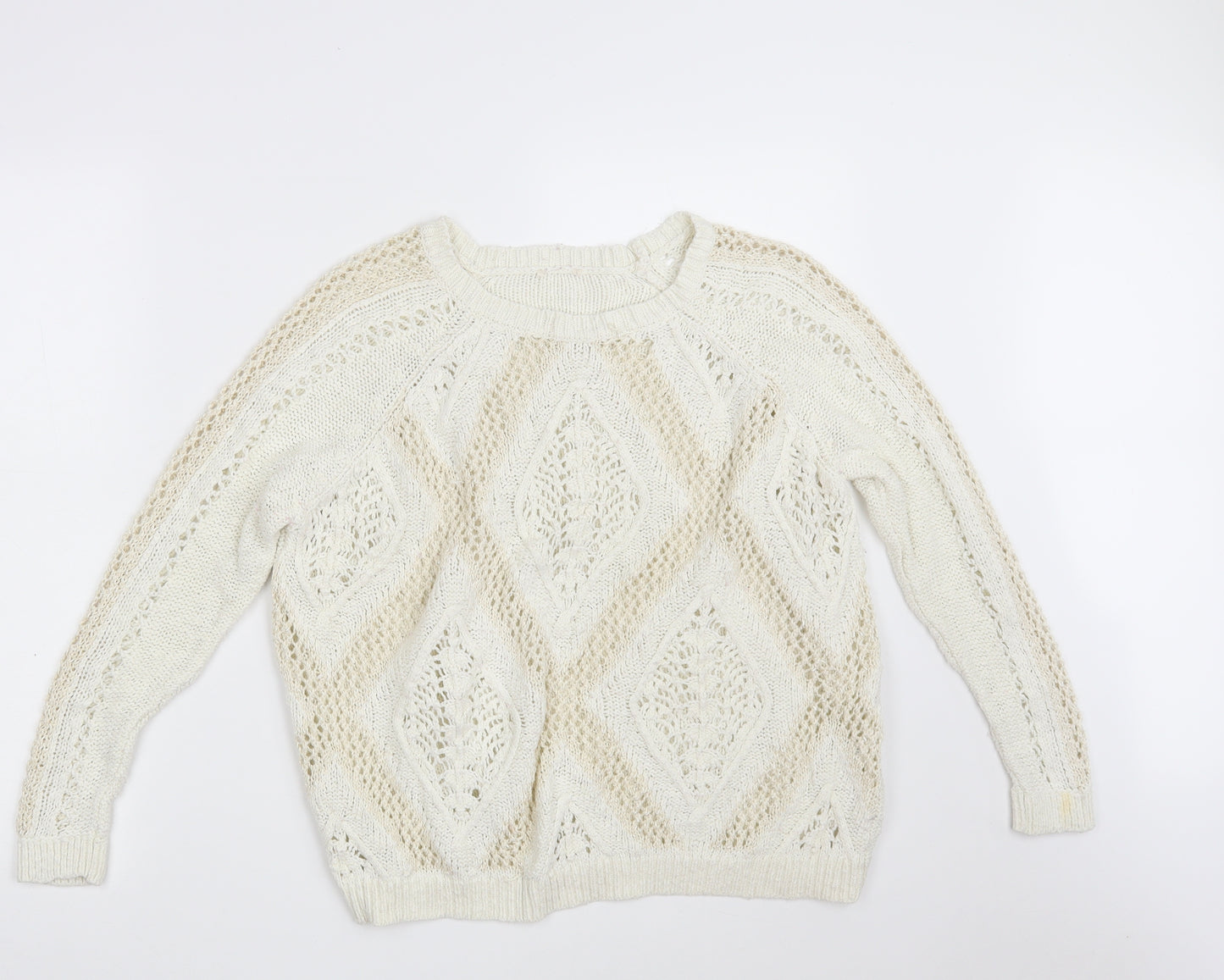 River Island Womens Ivory Round Neck Argyle/Diamond Cotton Pullover Jumper Size 6