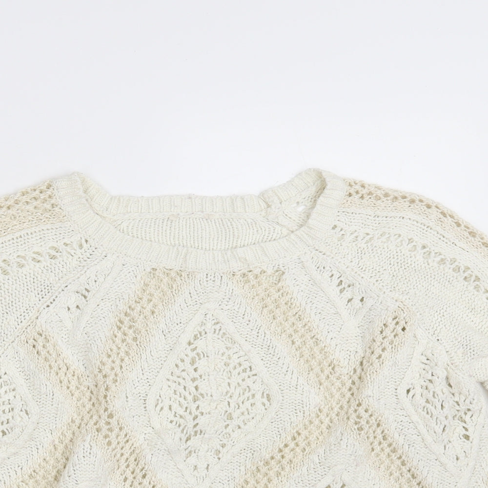 River Island Womens Ivory Round Neck Argyle/Diamond Cotton Pullover Jumper Size 6
