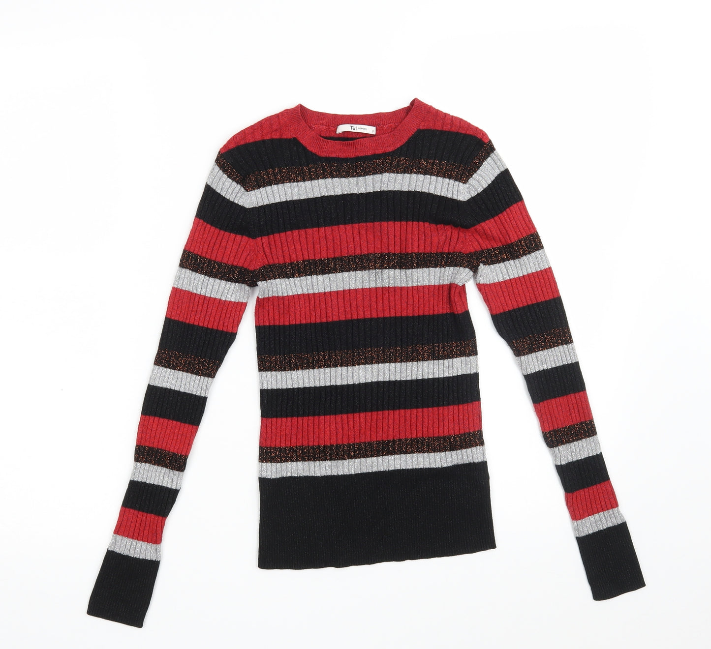 TU Womens Multicoloured Round Neck Striped Viscose Pullover Jumper Size 8