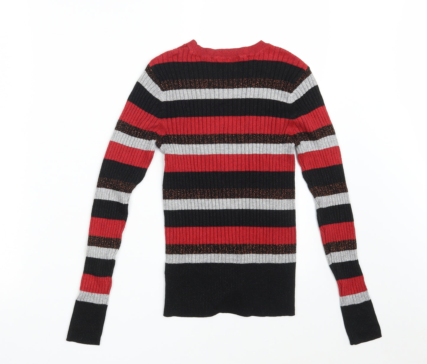 TU Womens Multicoloured Round Neck Striped Viscose Pullover Jumper Size 8