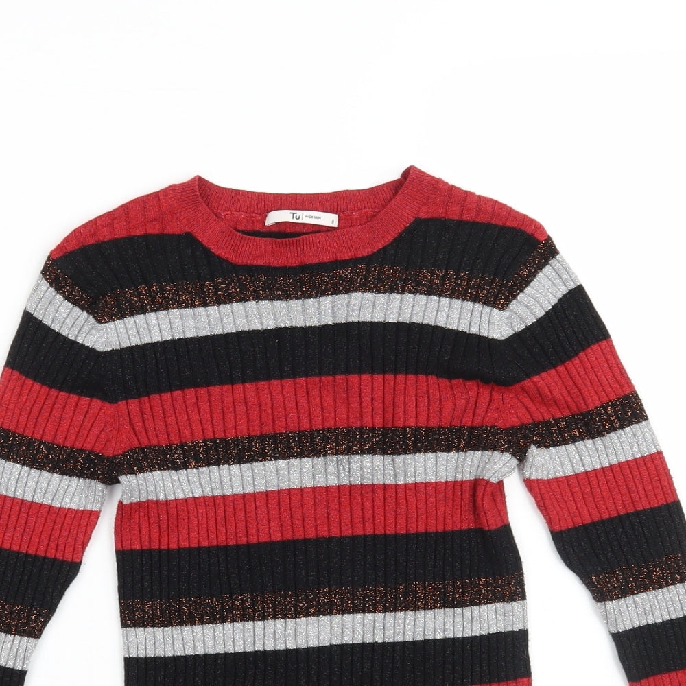 TU Womens Multicoloured Round Neck Striped Viscose Pullover Jumper Size 8