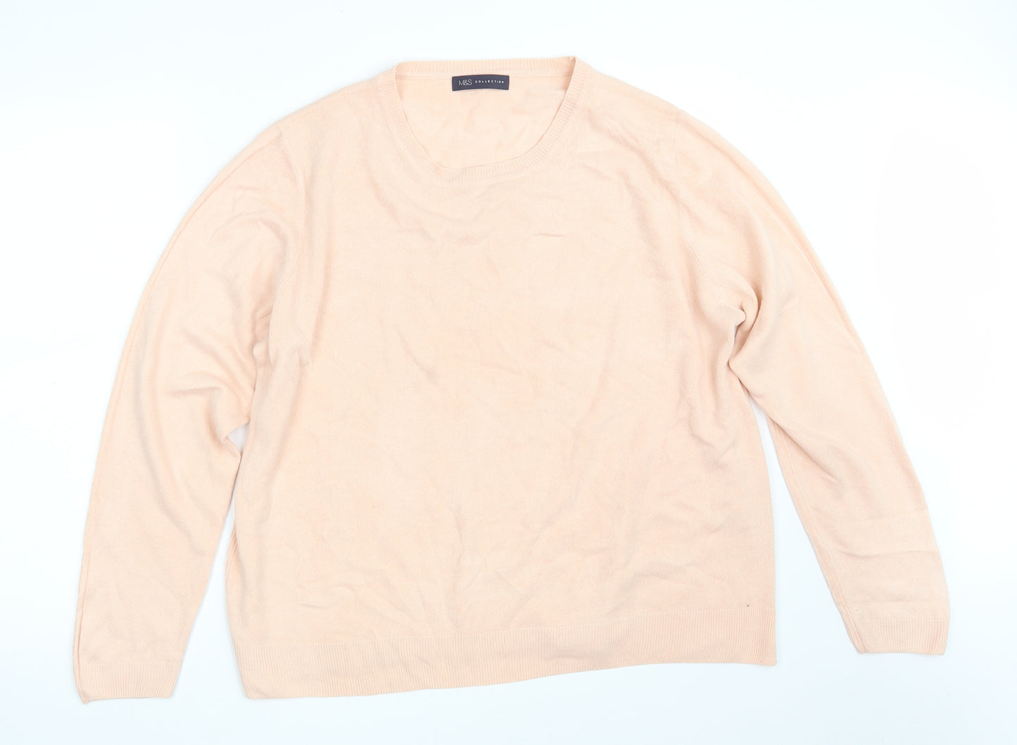 M&S Womens Pink Round Neck  Acrylic Pullover Jumper Size 20