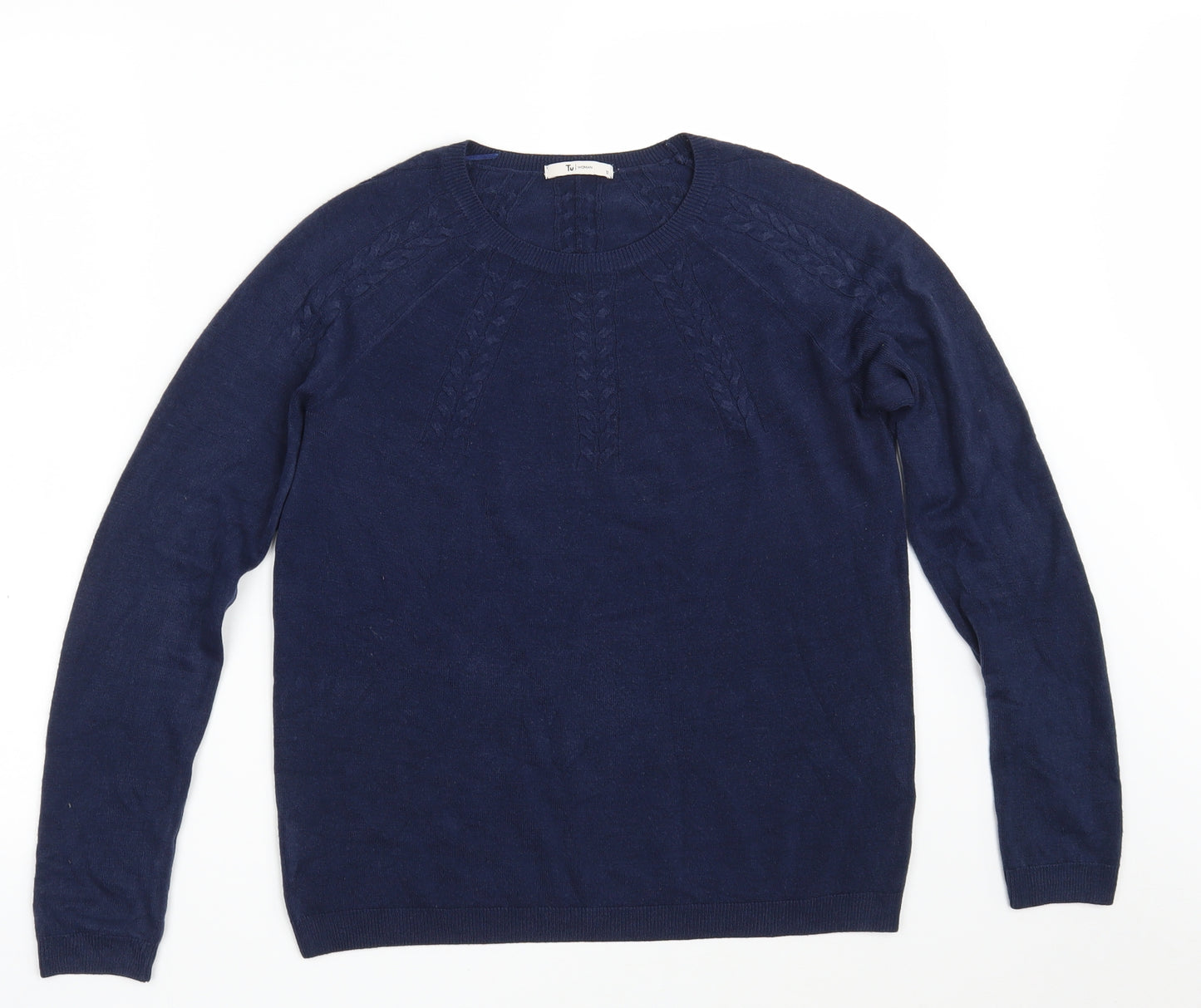 TU Womens Blue Round Neck  Acrylic Pullover Jumper Size 12