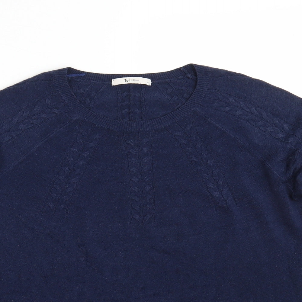 TU Womens Blue Round Neck  Acrylic Pullover Jumper Size 12