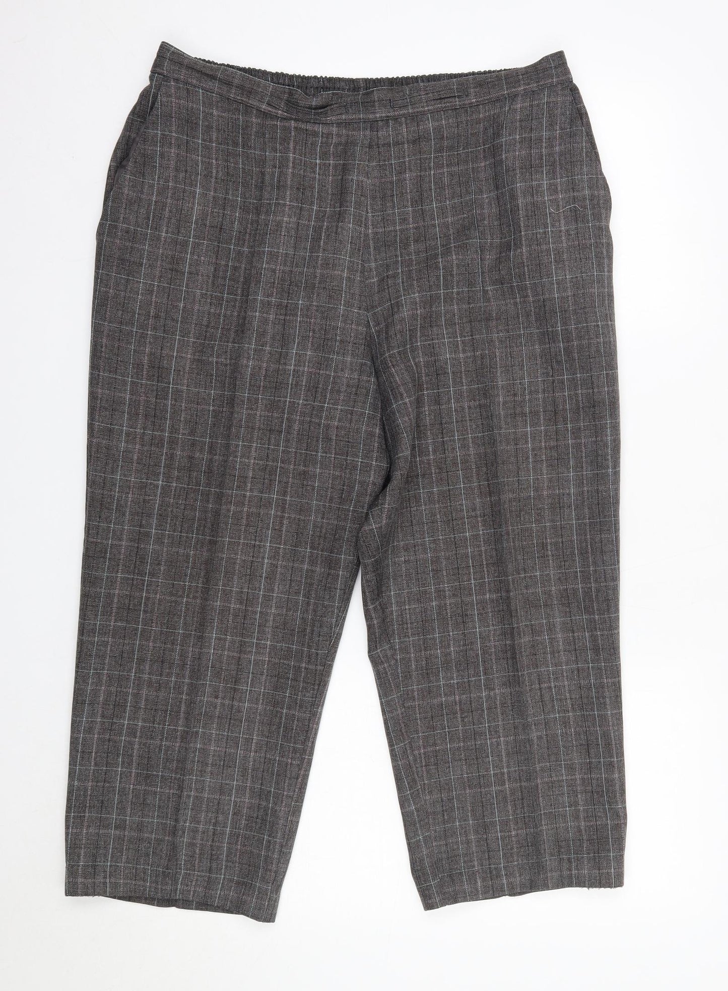 M&S Womens Grey Check Polyester Cropped Trousers Size 18 L21 in Regular