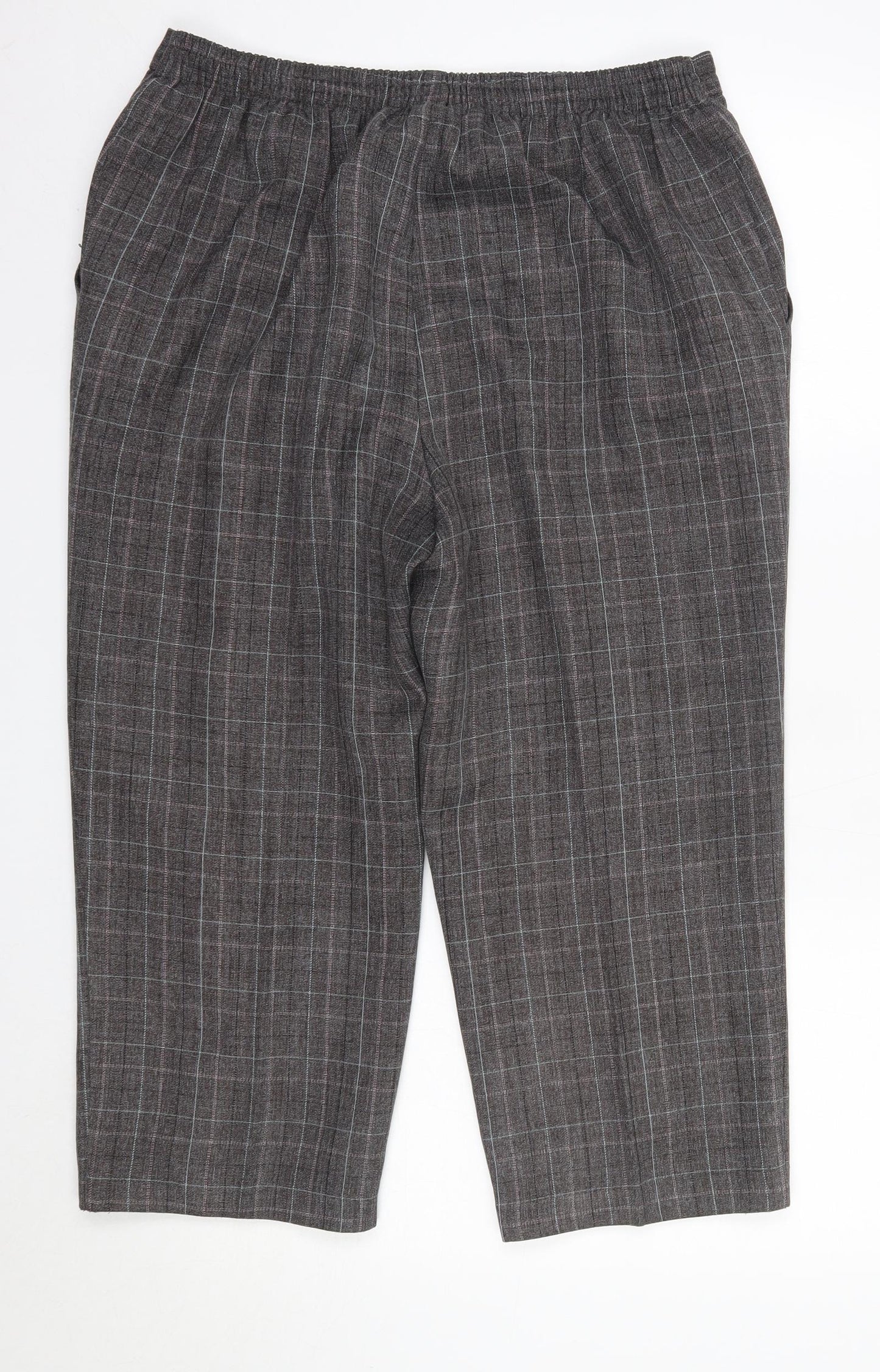 M&S Womens Grey Check Polyester Cropped Trousers Size 18 L21 in Regular
