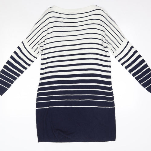 Monsoon Womens Blue Striped Viscose Jumper Dress  Size L  Round Neck