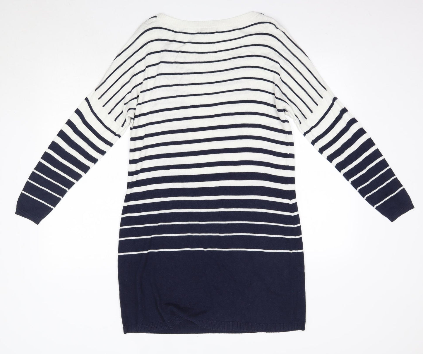 Monsoon Womens Blue Striped Viscose Jumper Dress  Size L  Round Neck