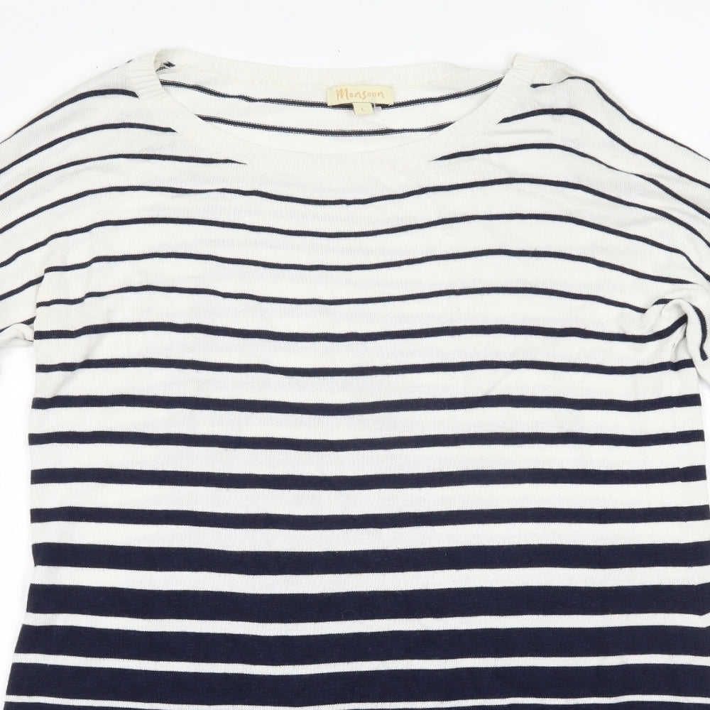 Monsoon Womens Blue Striped Viscose Jumper Dress  Size L  Round Neck