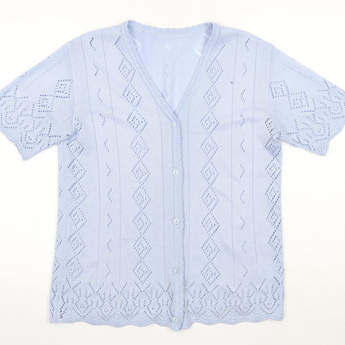 Preworn Womens Blue Round Neck  Acrylic Cardigan Jumper Size S