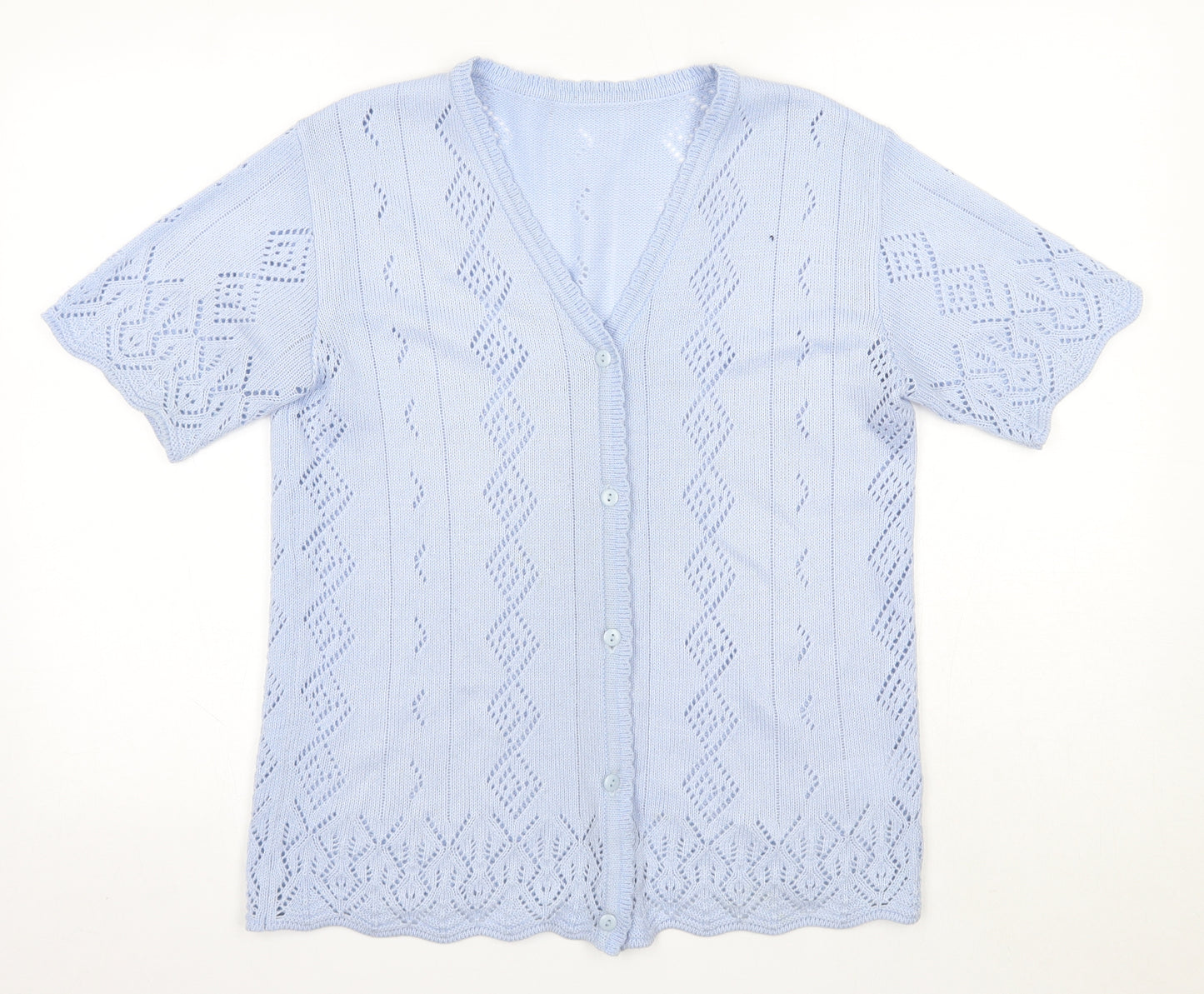 Preworn Womens Blue Round Neck  Acrylic Cardigan Jumper Size S