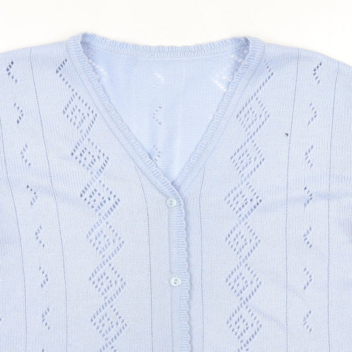 Preworn Womens Blue Round Neck  Acrylic Cardigan Jumper Size S