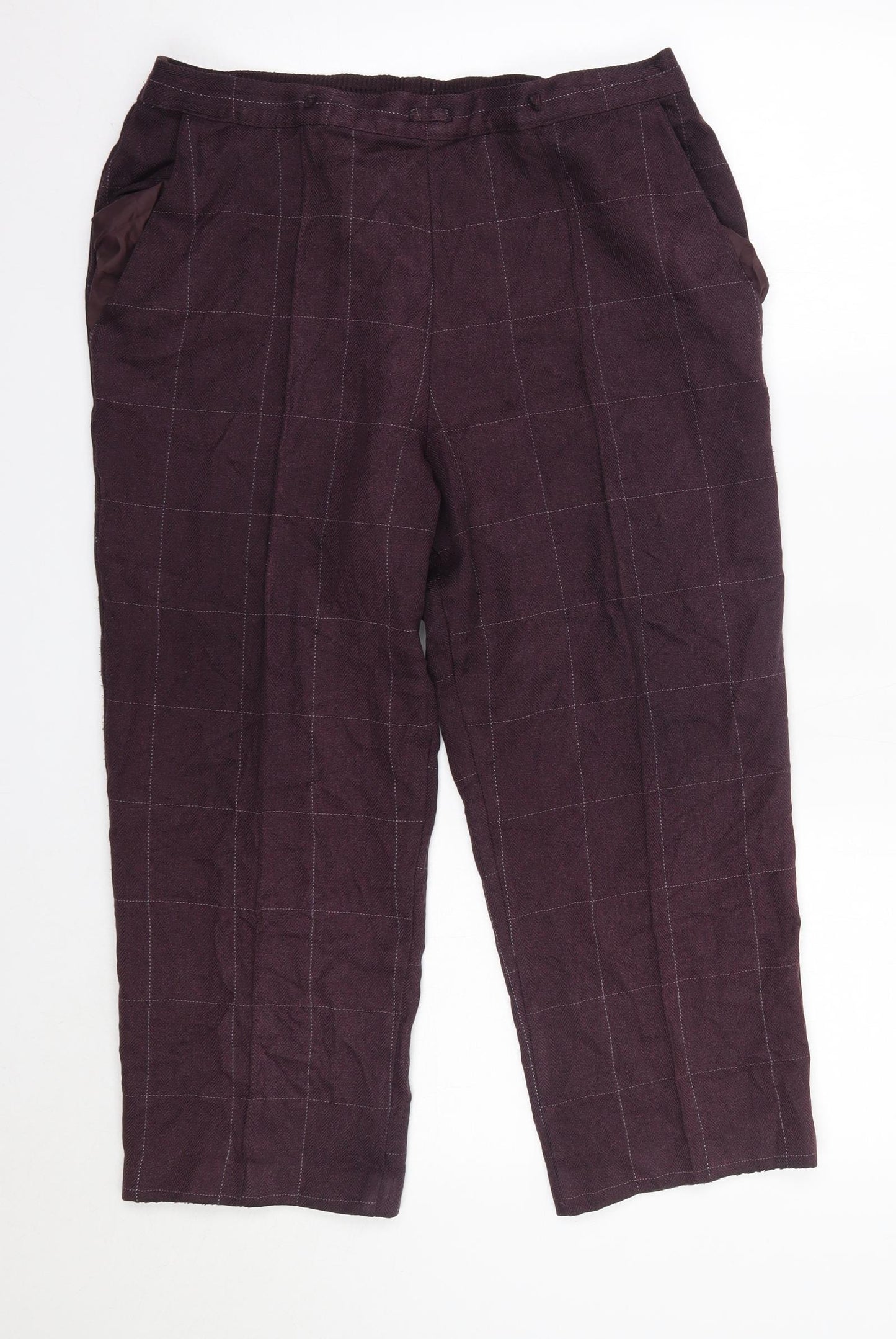 M&S Womens Purple Check Polyester Trousers  Size 16 L22 in Regular  - Short