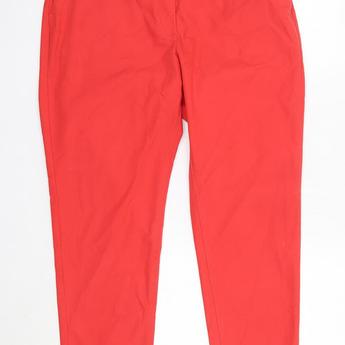 M&S Womens Red  Cotton Cropped Trousers Size 12 L25 in Regular  - Short