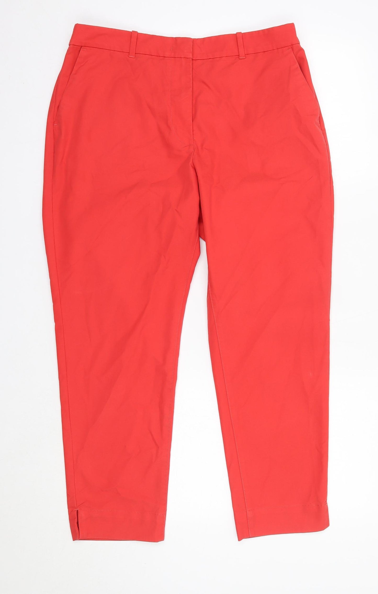 M&S Womens Red  Cotton Cropped Trousers Size 12 L25 in Regular  - Short