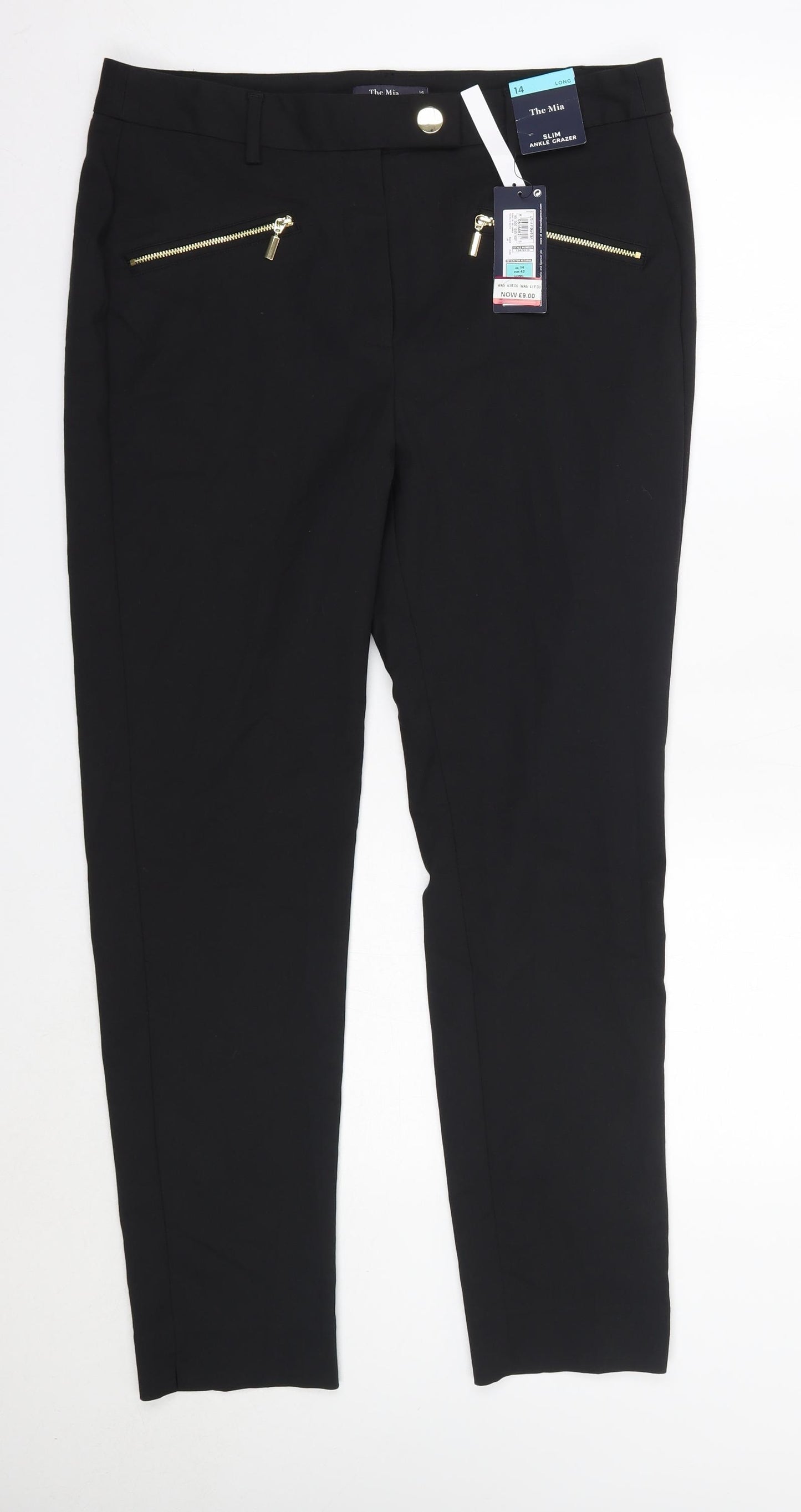 M&S Womens Black  Cotton Dress Pants Trousers Size 14 L29 in Slim  - Long