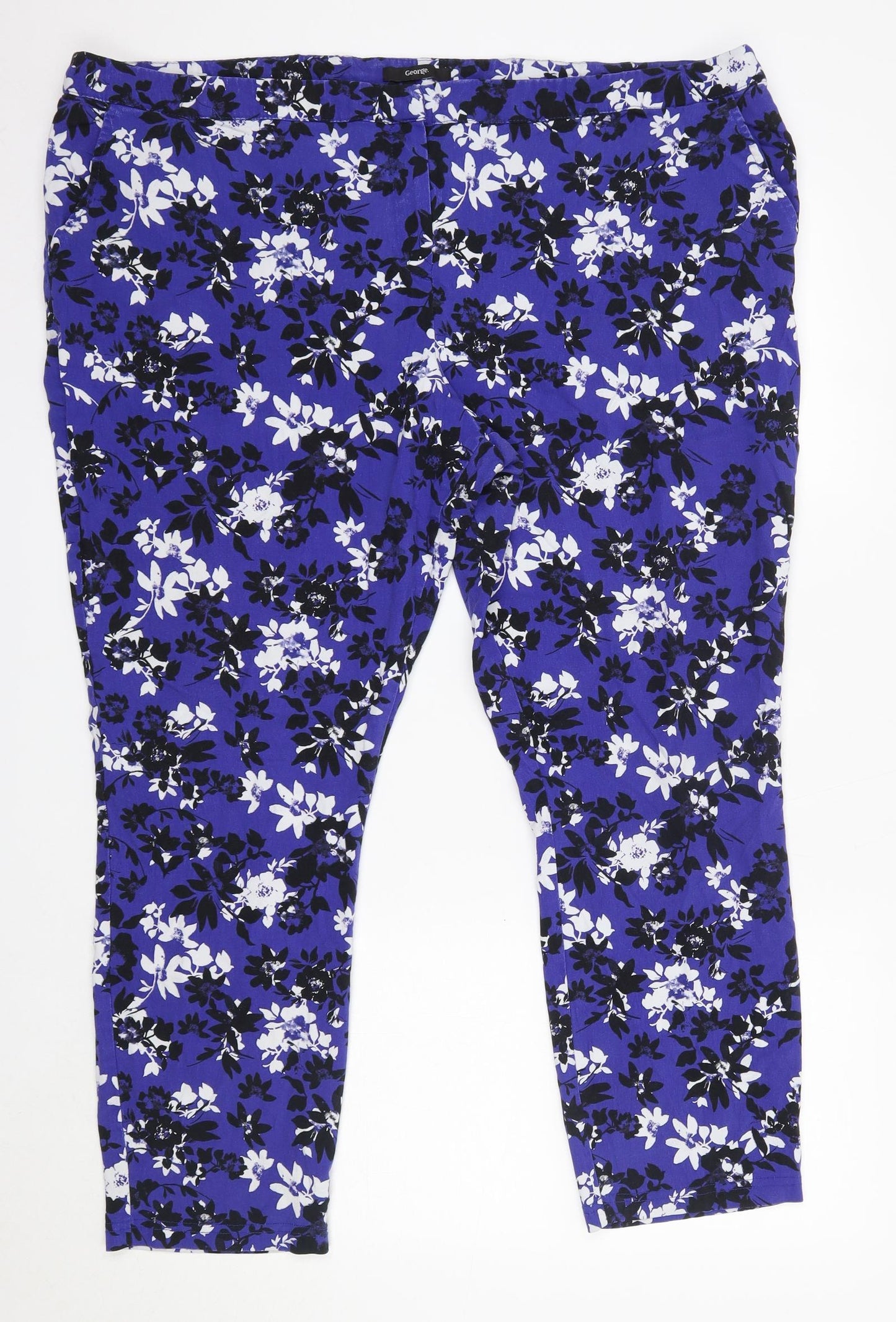 George Womens Blue Floral Viscose Trousers  Size 24 L26 in Regular