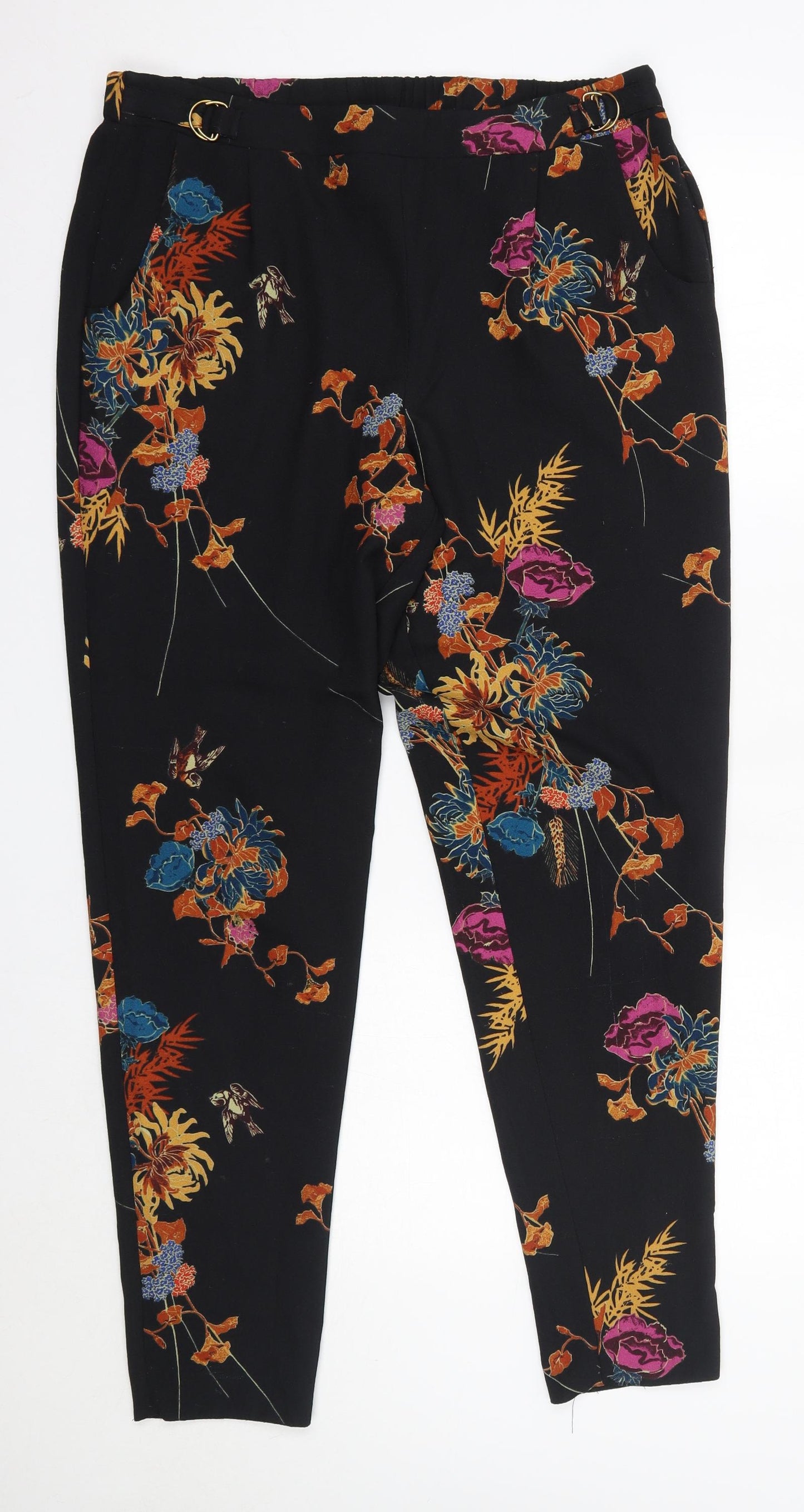 George Womens Black Floral Polyester Trousers  Size 12 L30 in Regular