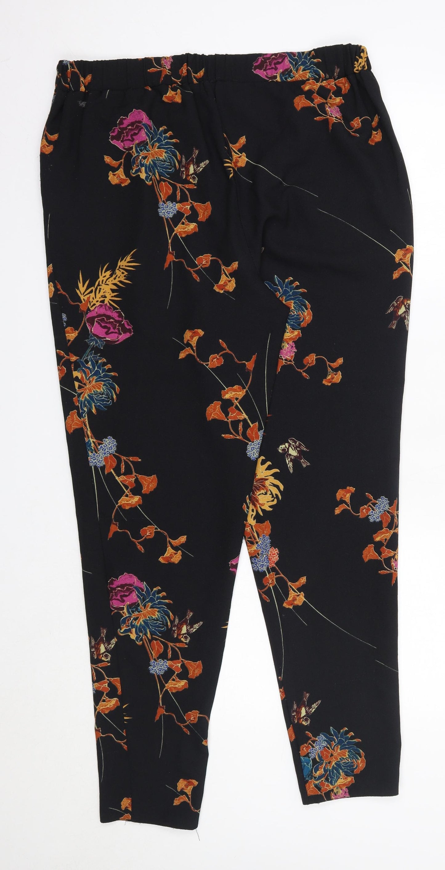 George Womens Black Floral Polyester Trousers  Size 12 L30 in Regular