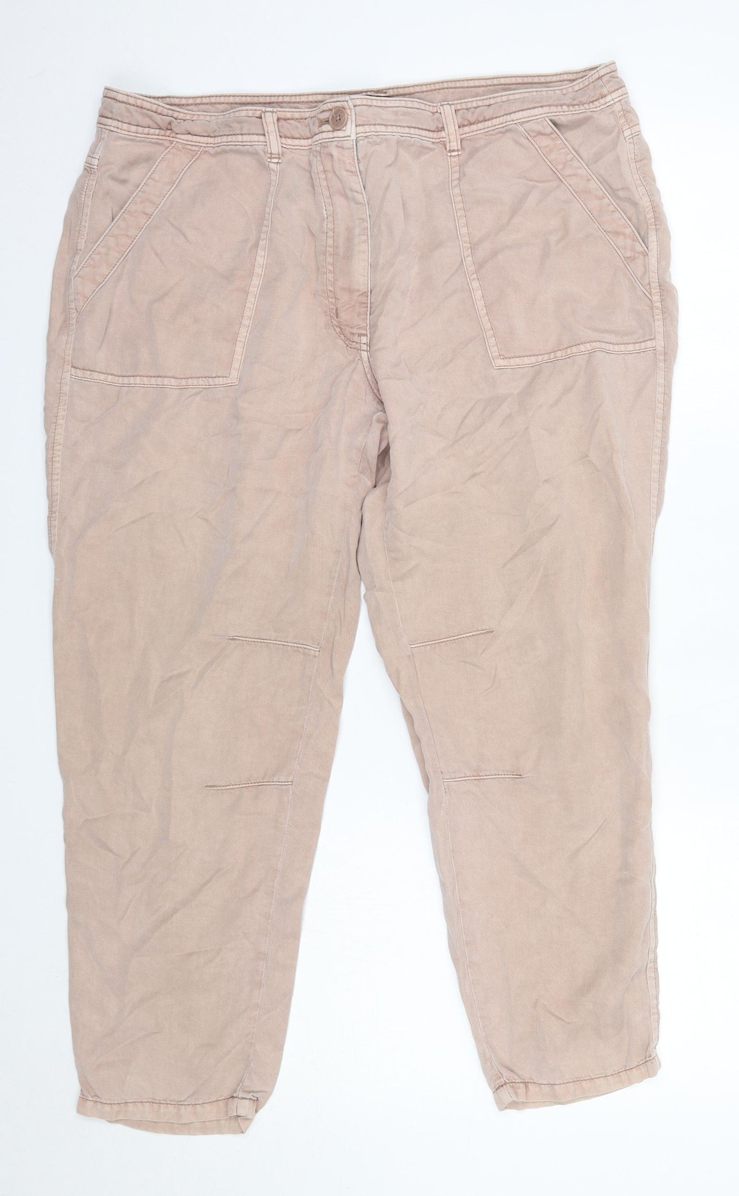M&S Womens Pink  Lyocell Cargo Trousers Size 16 L25 in Regular  - Short