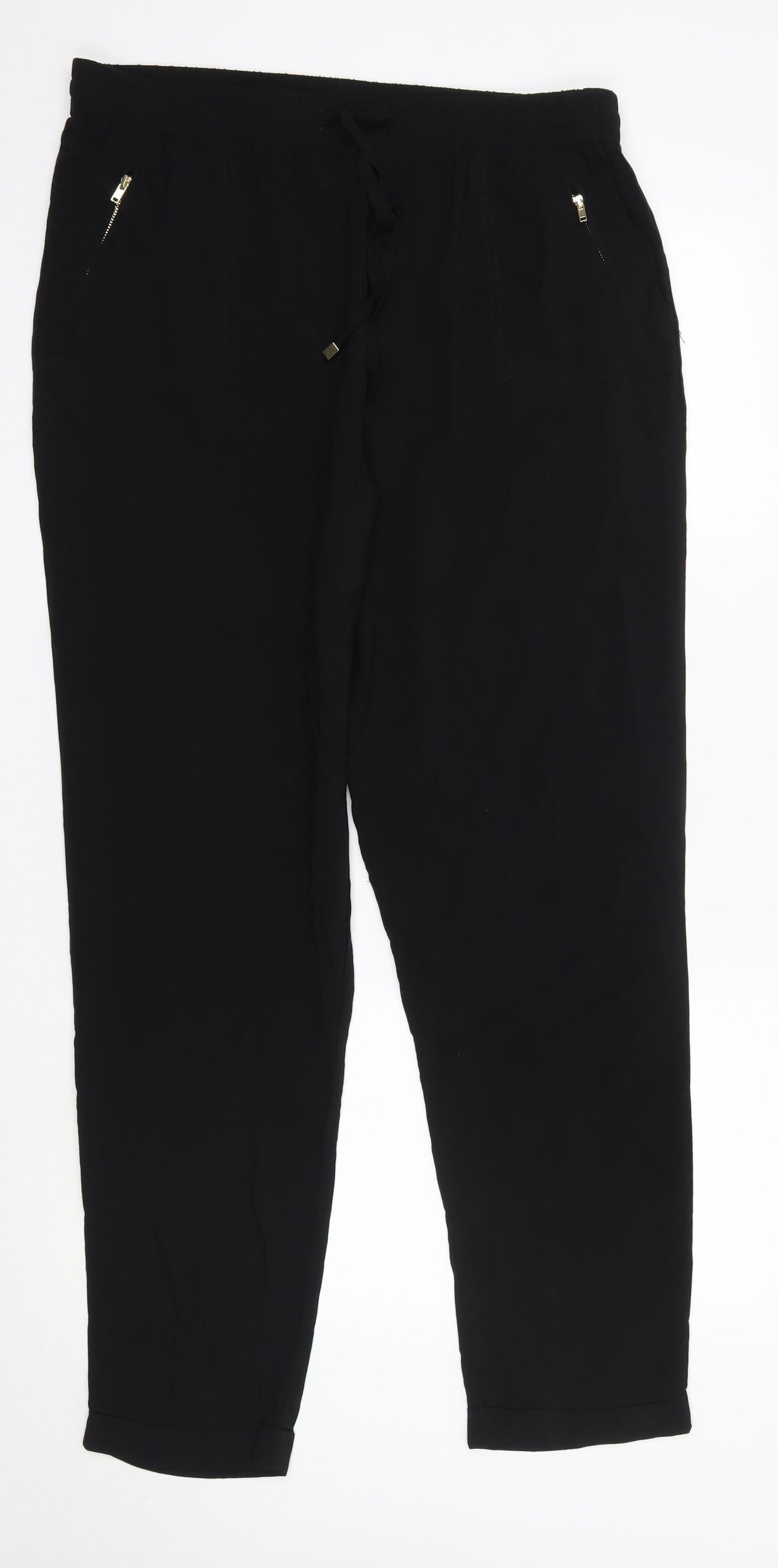 BHS Womens Black  Viscose Trousers  Size 14 L29 in Regular
