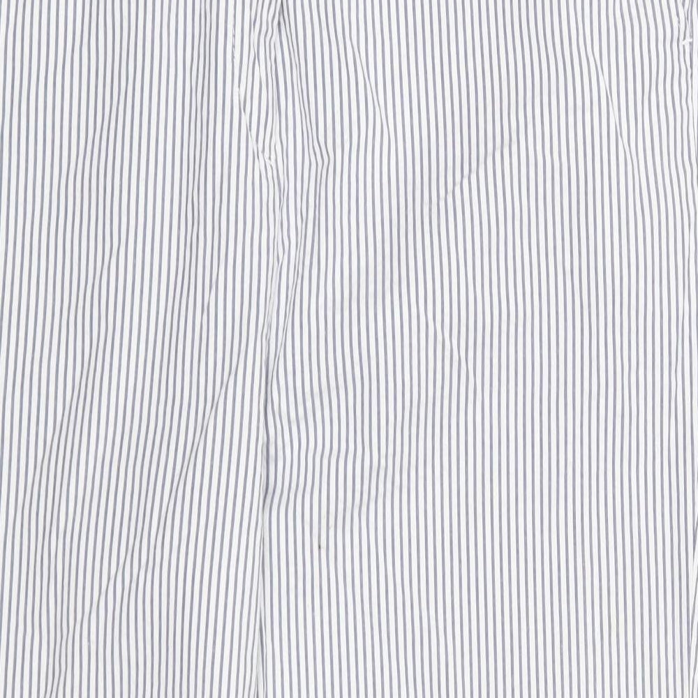 M&S Womens Blue Striped Cotton Trousers  Size 14 L25 in Regular  - Long