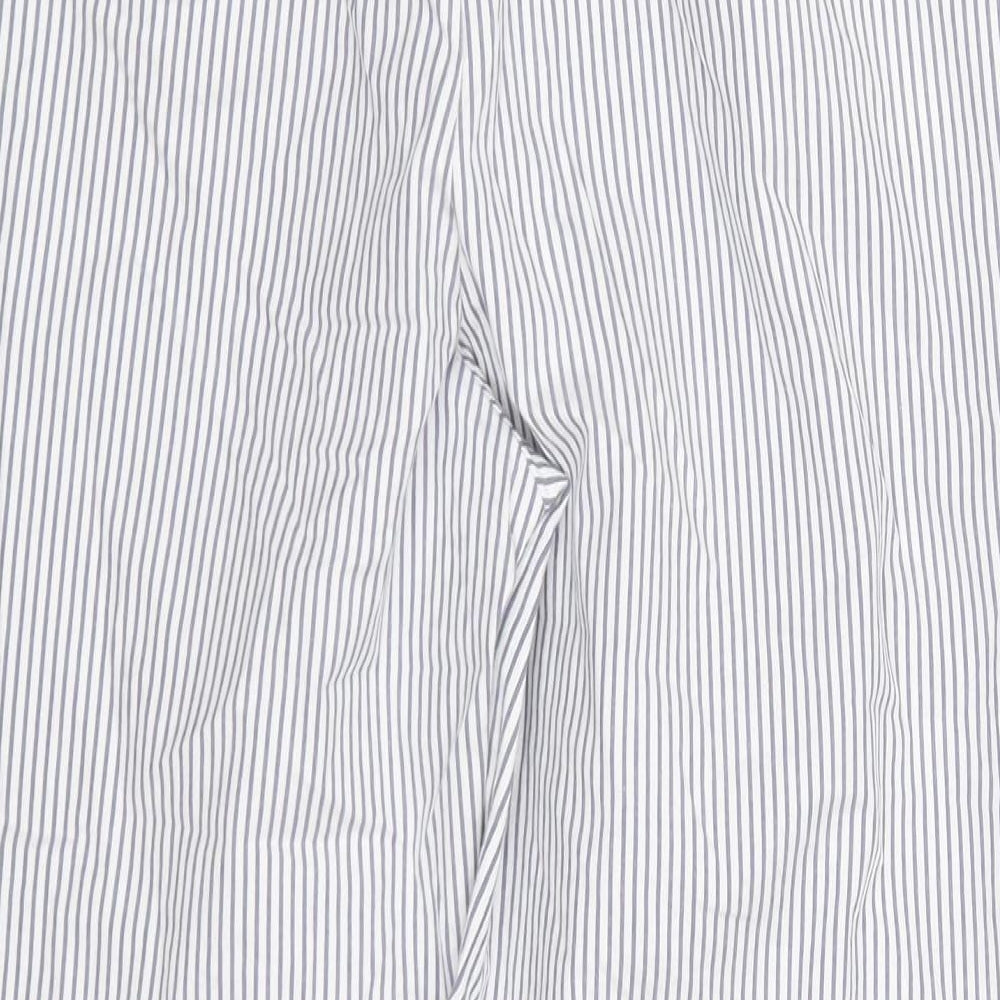 M&S Womens Blue Striped Cotton Trousers  Size 14 L25 in Regular  - Long