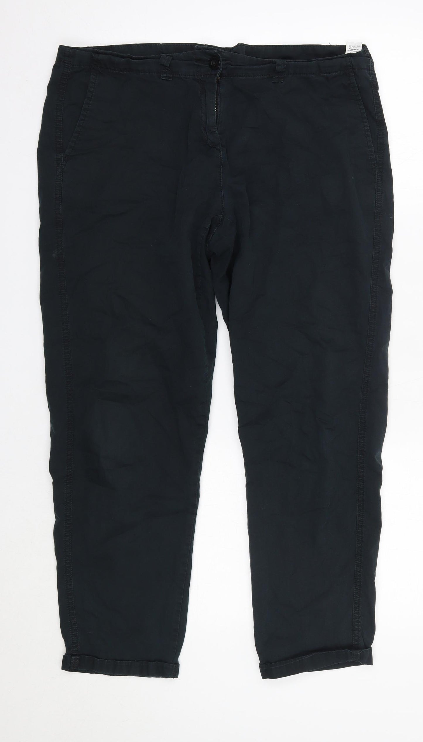 M&S Womens Black  Cotton Trousers  Size 14 L26 in Regular