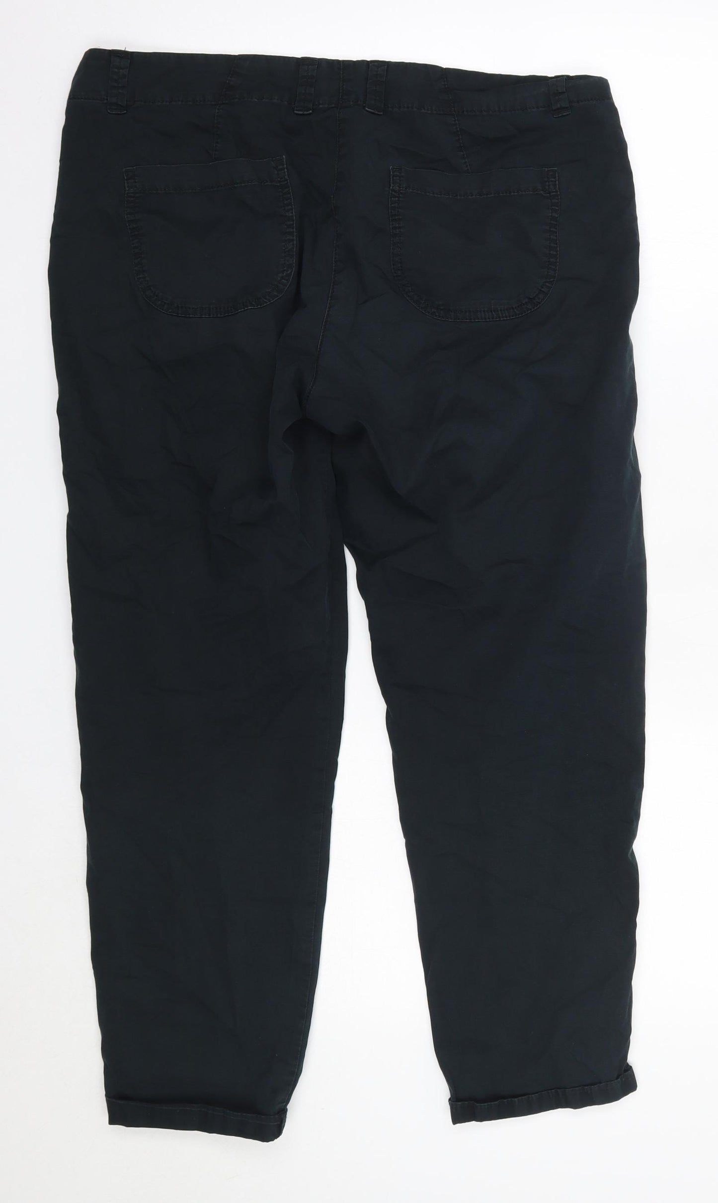 M&S Womens Black  Cotton Trousers  Size 14 L26 in Regular