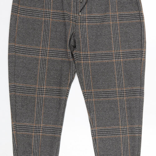 M&S Womens Brown Check Polyester Trousers  Size 14 L25 in Regular  - Short