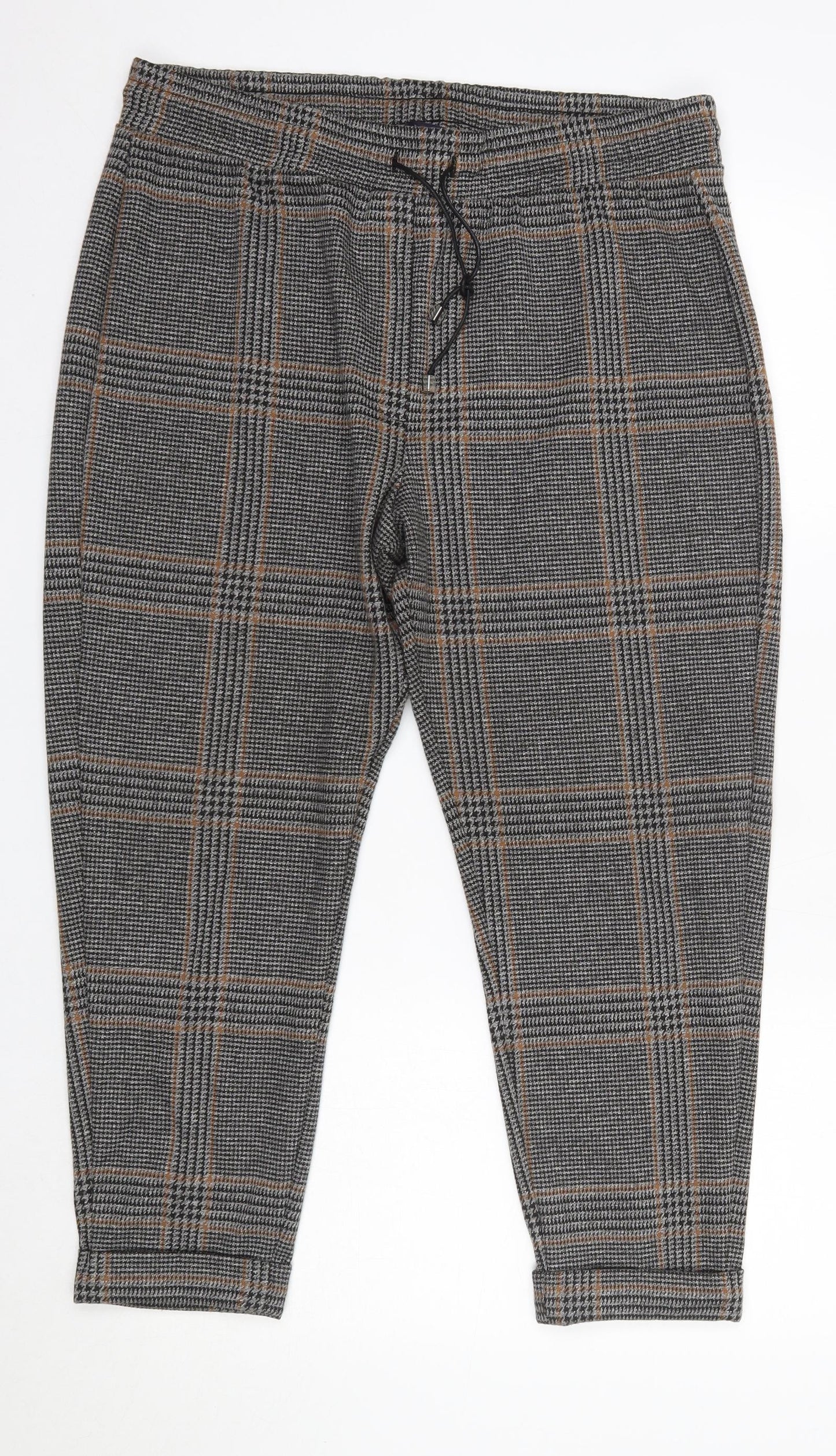 M&S Womens Brown Check Polyester Trousers  Size 14 L25 in Regular  - Short
