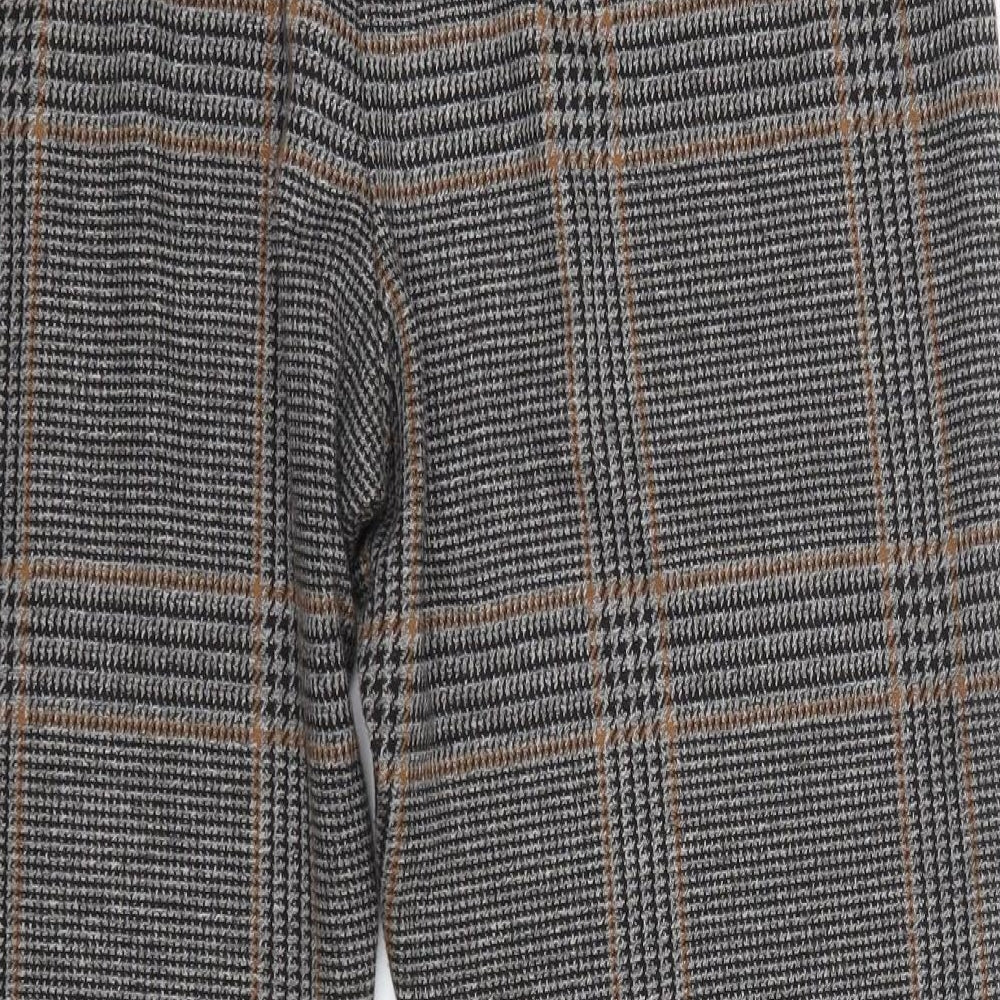 M&S Womens Brown Check Polyester Trousers  Size 14 L25 in Regular  - Short