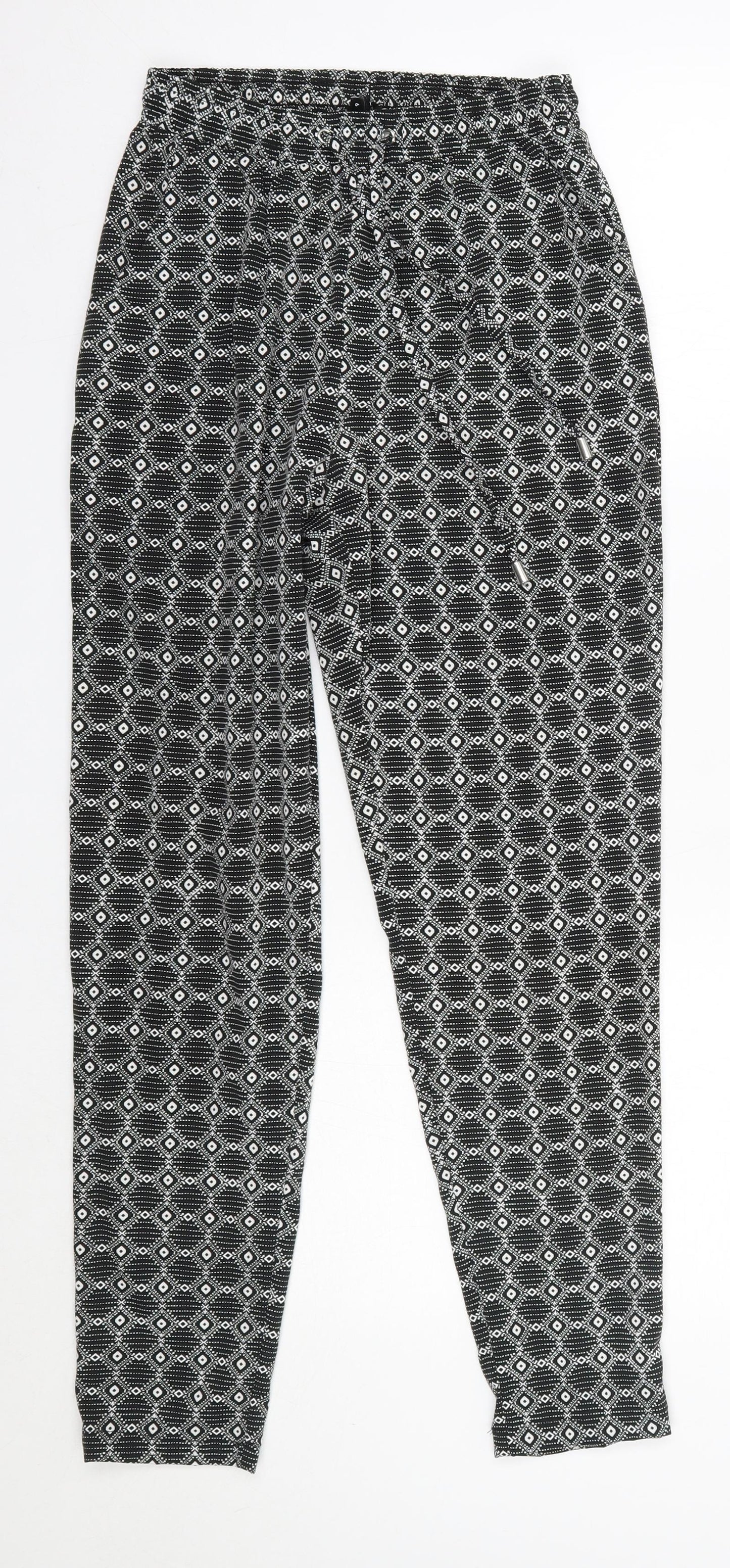 New Look Womens Black Argyle/Diamond Polyester Dress Pants Trousers Size 6 L27 in Regular