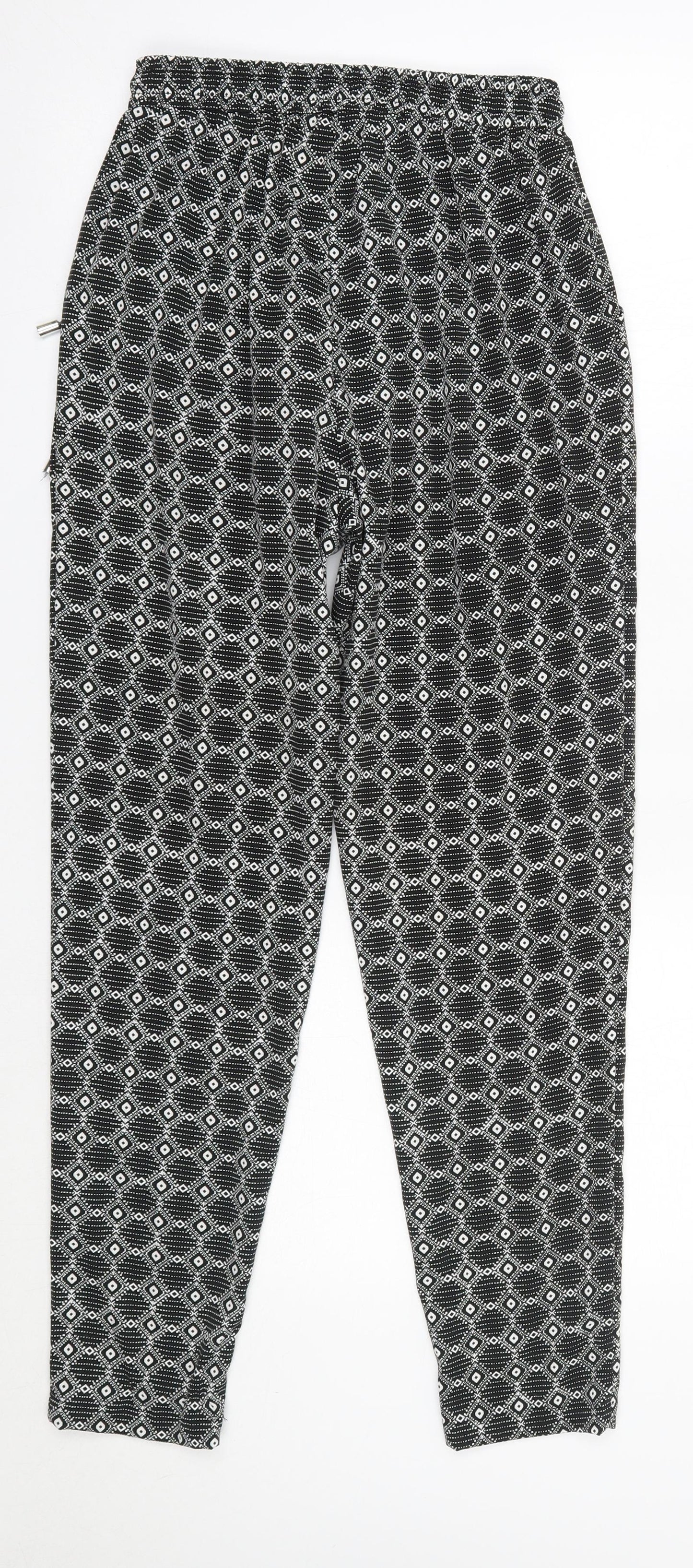 New Look Womens Black Argyle/Diamond Polyester Dress Pants Trousers Size 6 L27 in Regular