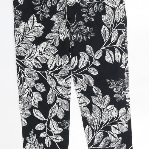 F&F Womens Black Floral Cotton Dress Pants Trousers Size 8 L26 in Regular