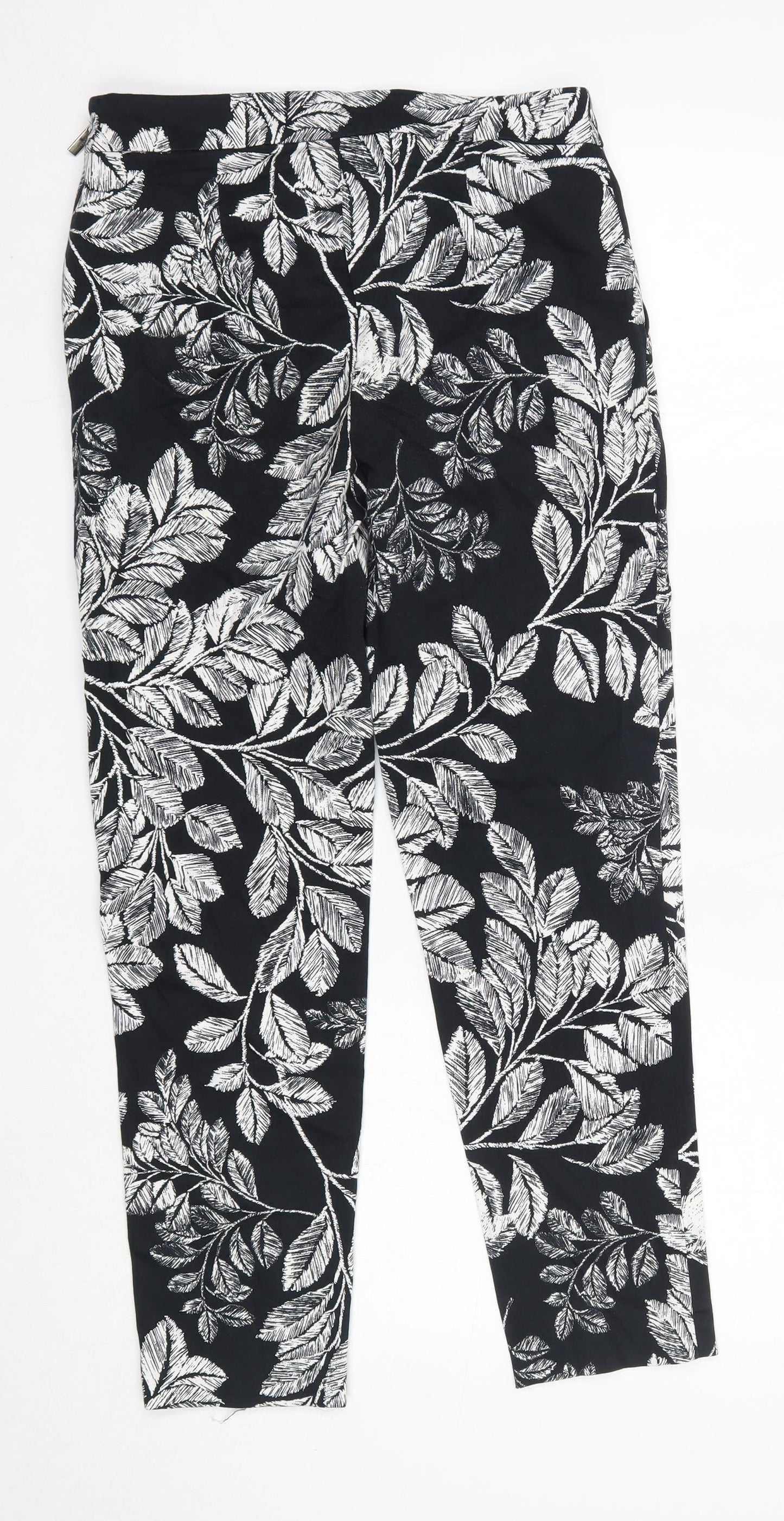 F&F Womens Black Floral Cotton Dress Pants Trousers Size 8 L26 in Regular