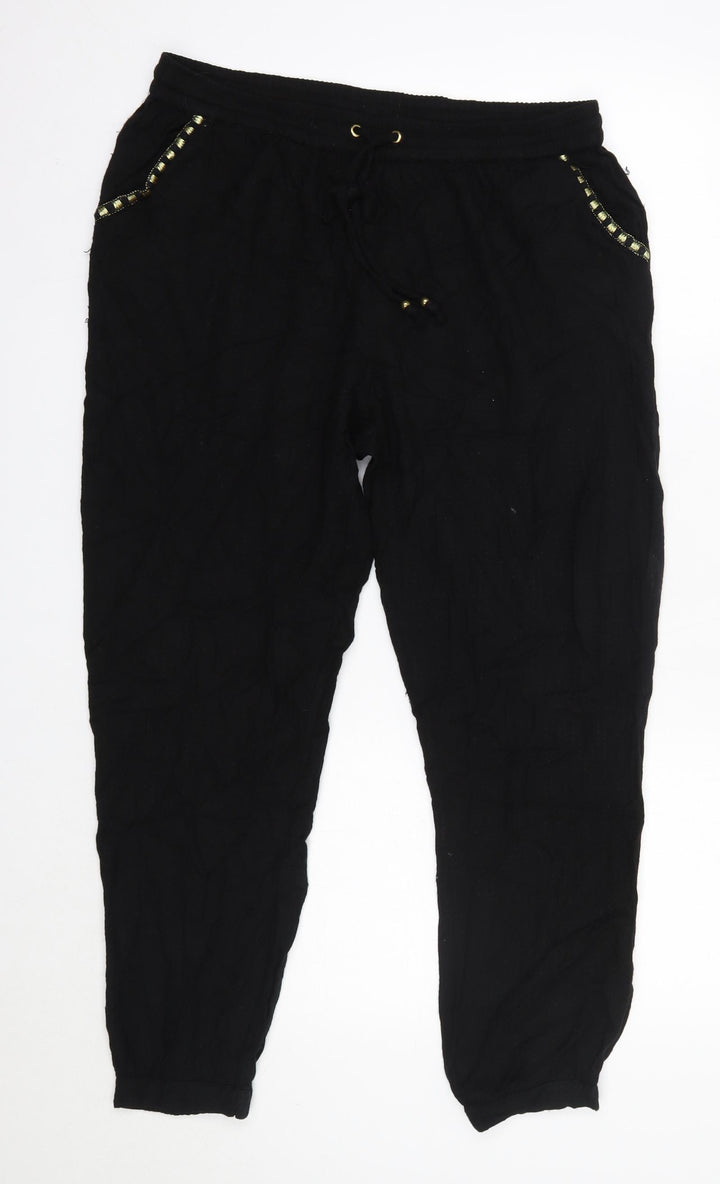 F&F Womens Black Viscose Trousers Size 14 L27 in Regular