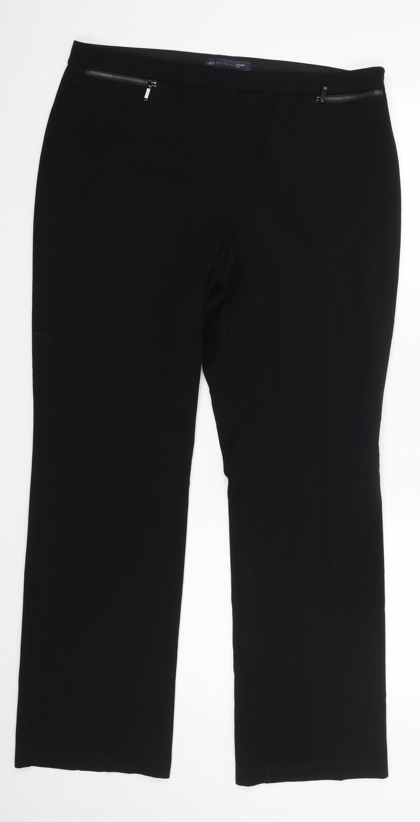 M&S Womens Black  Polyester Dress Pants Trousers Size 14 L30 in Regular