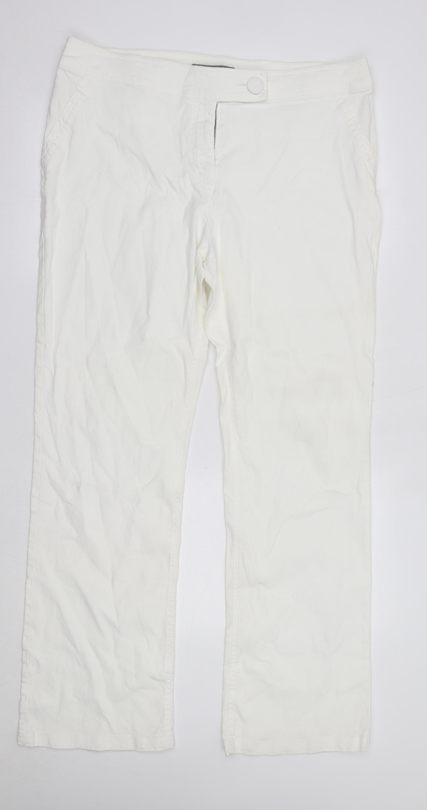 M&S Womens White  Linen Trousers  Size 18 L32 in Regular  - Per Una Stretch Long Length