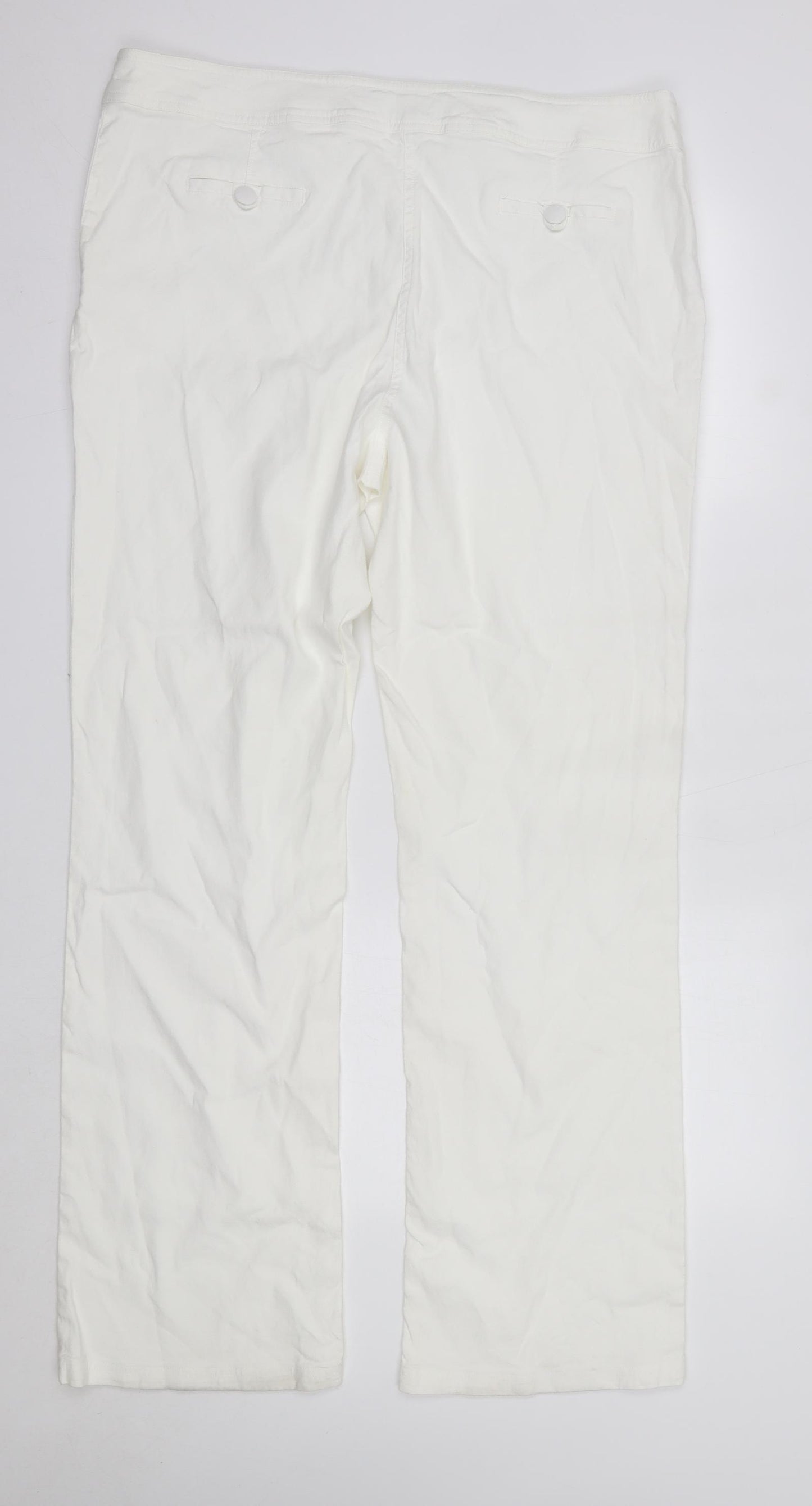 M&S Womens White  Linen Trousers  Size 18 L32 in Regular  - Per Una Stretch Long Length