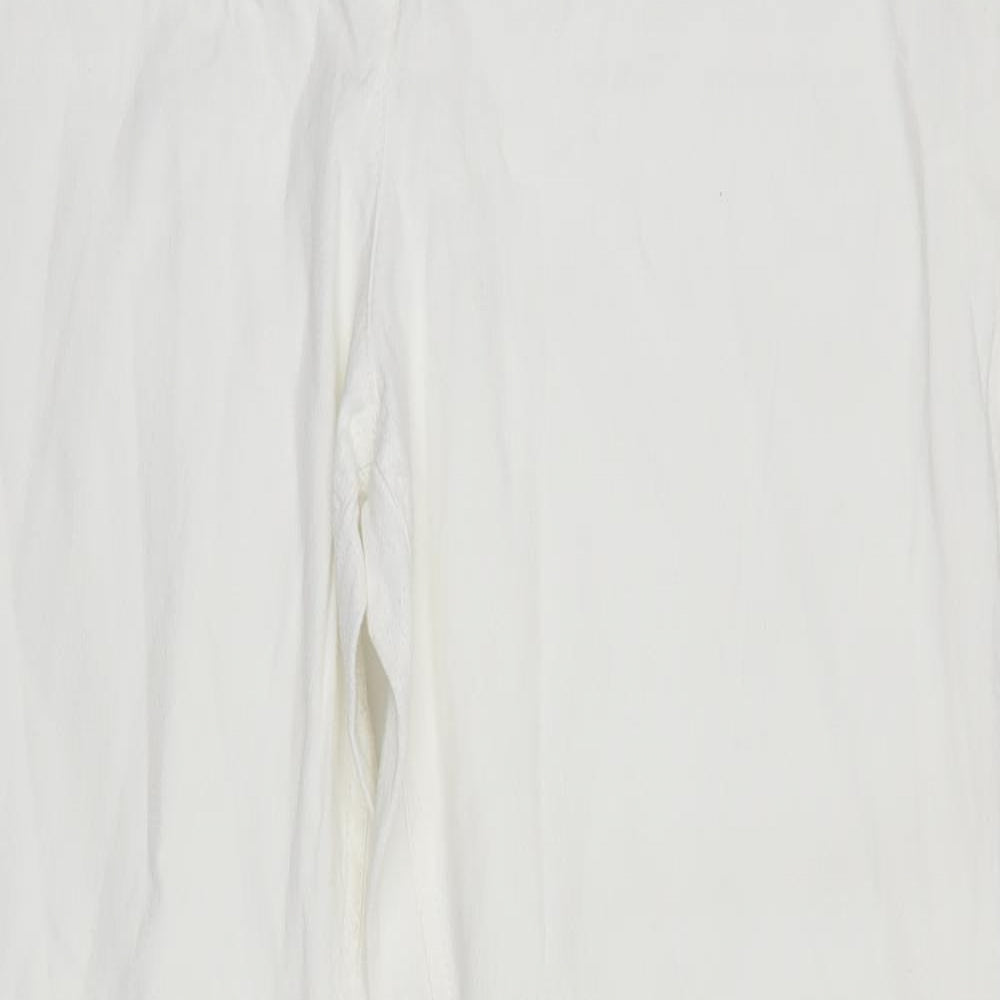 M&S Womens White  Linen Trousers  Size 18 L32 in Regular  - Per Una Stretch Long Length