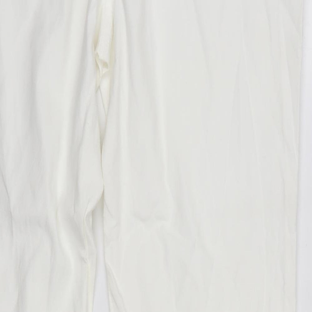 M&S Womens White  Linen Trousers  Size 18 L32 in Regular  - Per Una Stretch Long Length