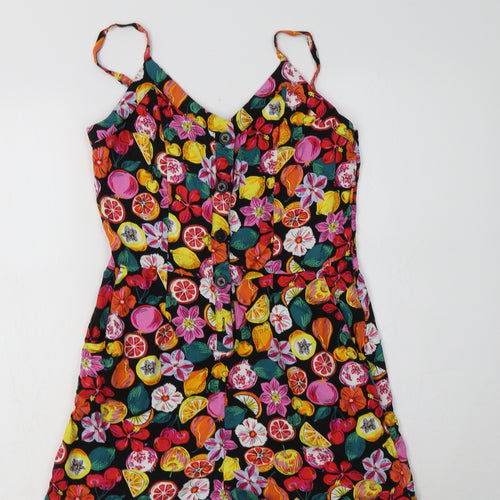 Pimkie Womens Multicoloured Geometric Viscose Playsuit One-Piece Size 6  Button - Fruit Print
