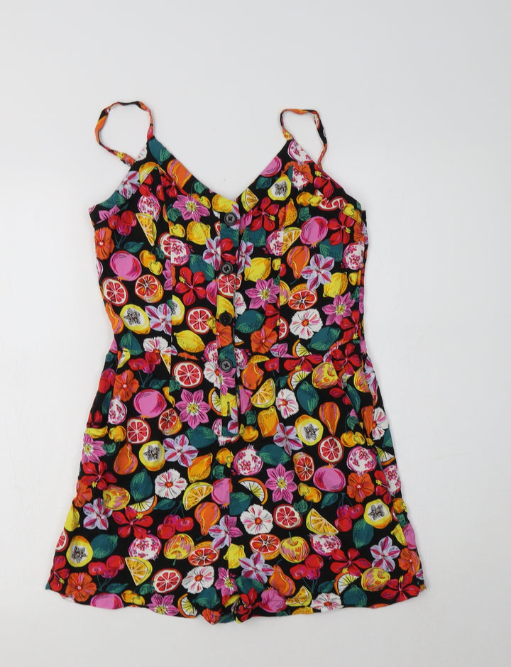 Pimkie Womens Multicoloured Geometric Viscose Playsuit One-Piece Size 6 Button - Fruit Print