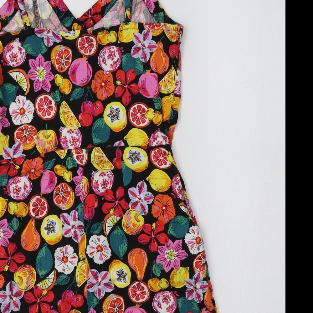 Pimkie Womens Multicoloured Geometric Viscose Playsuit One-Piece Size 6  Button - Fruit Print