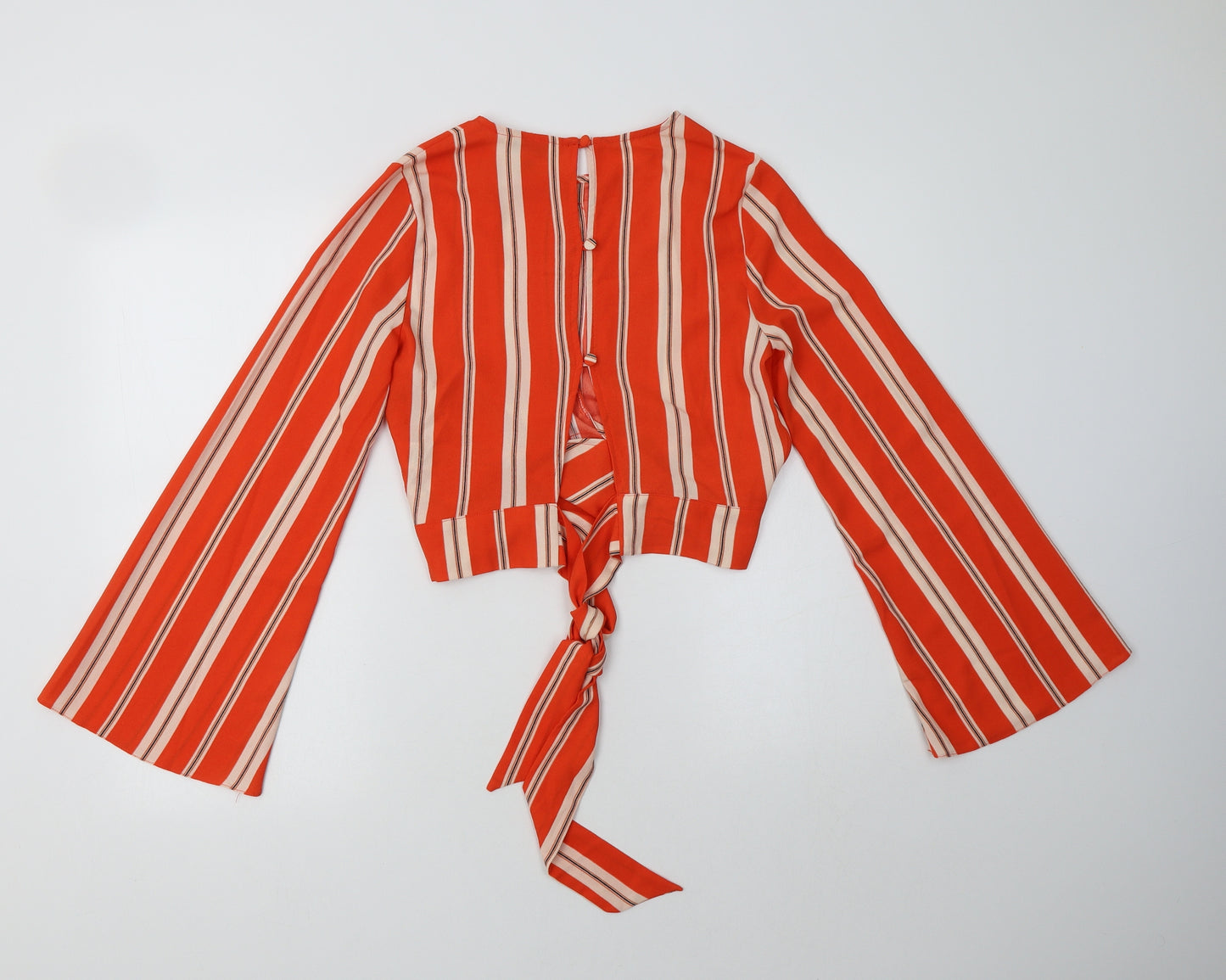 Miss Selfridge Womens Orange Striped Polyester Cropped Blouse Size 8 Round Neck
