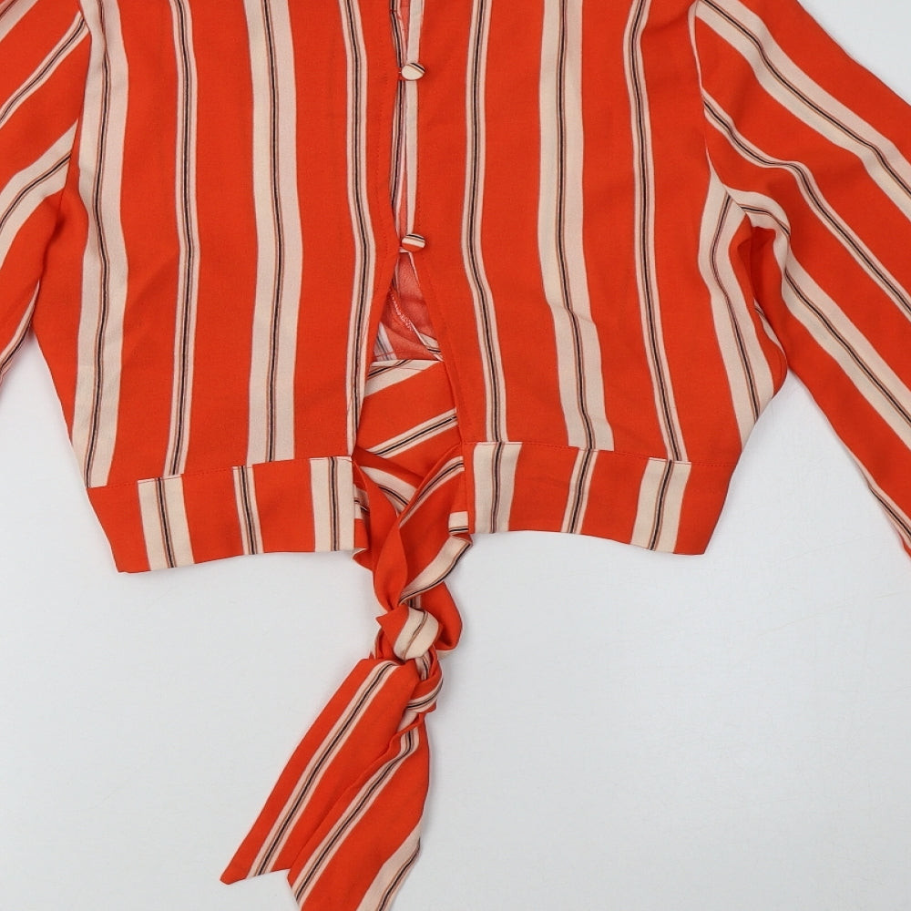 Miss Selfridge Womens Orange Striped Polyester Cropped Blouse Size 8 Round Neck