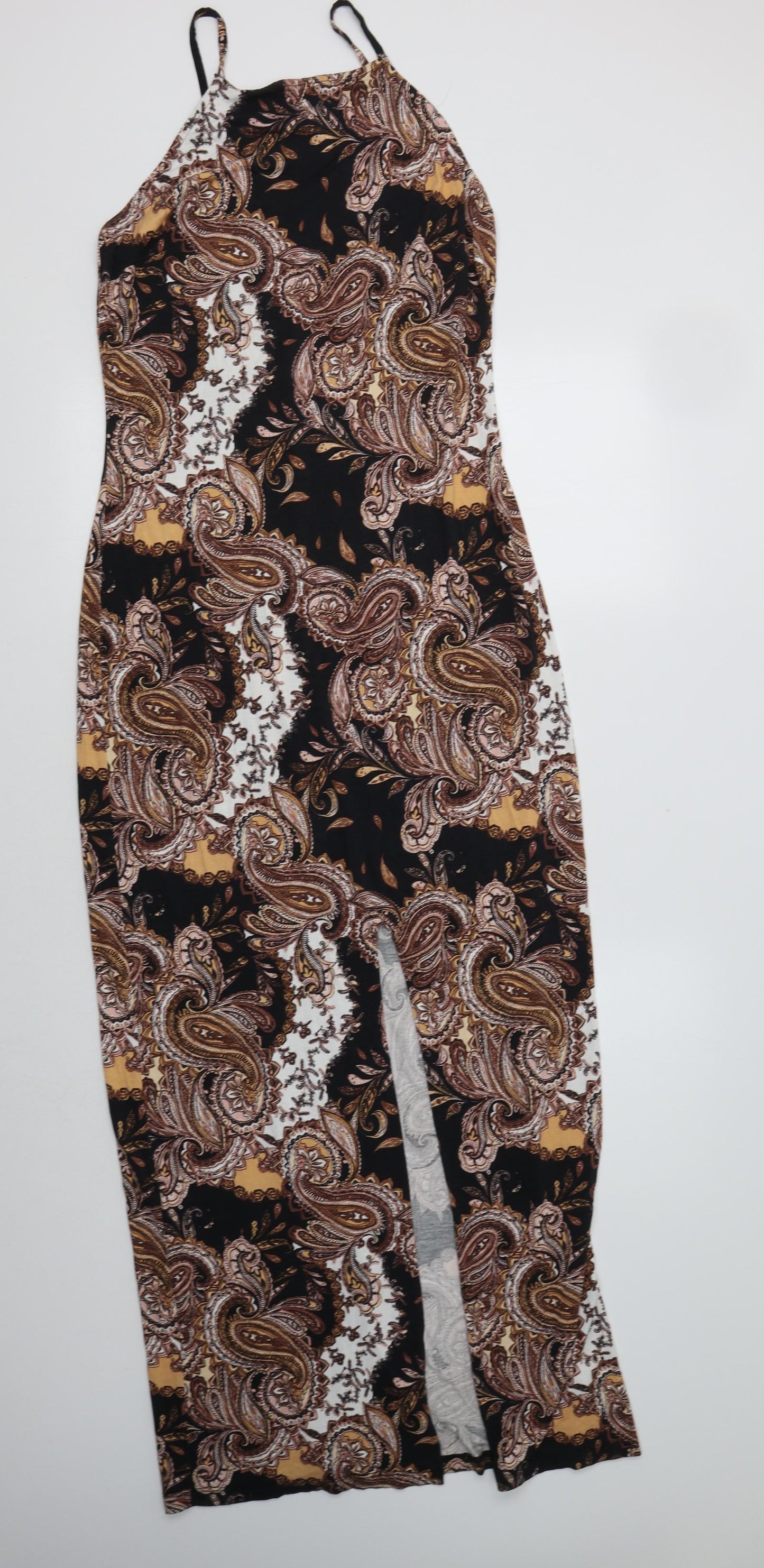 Miss Selfridge Womens Black Paisley Viscose Maxi  Size 14  Square Neck